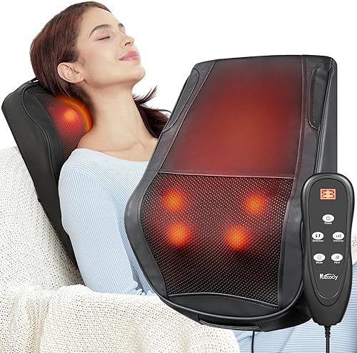 Masajeador de espalda con calor, almohada masajeadora de cuello y espalda Shiatsu para aliviar el dolor, cojín de masaje de amasamiento 3D para
