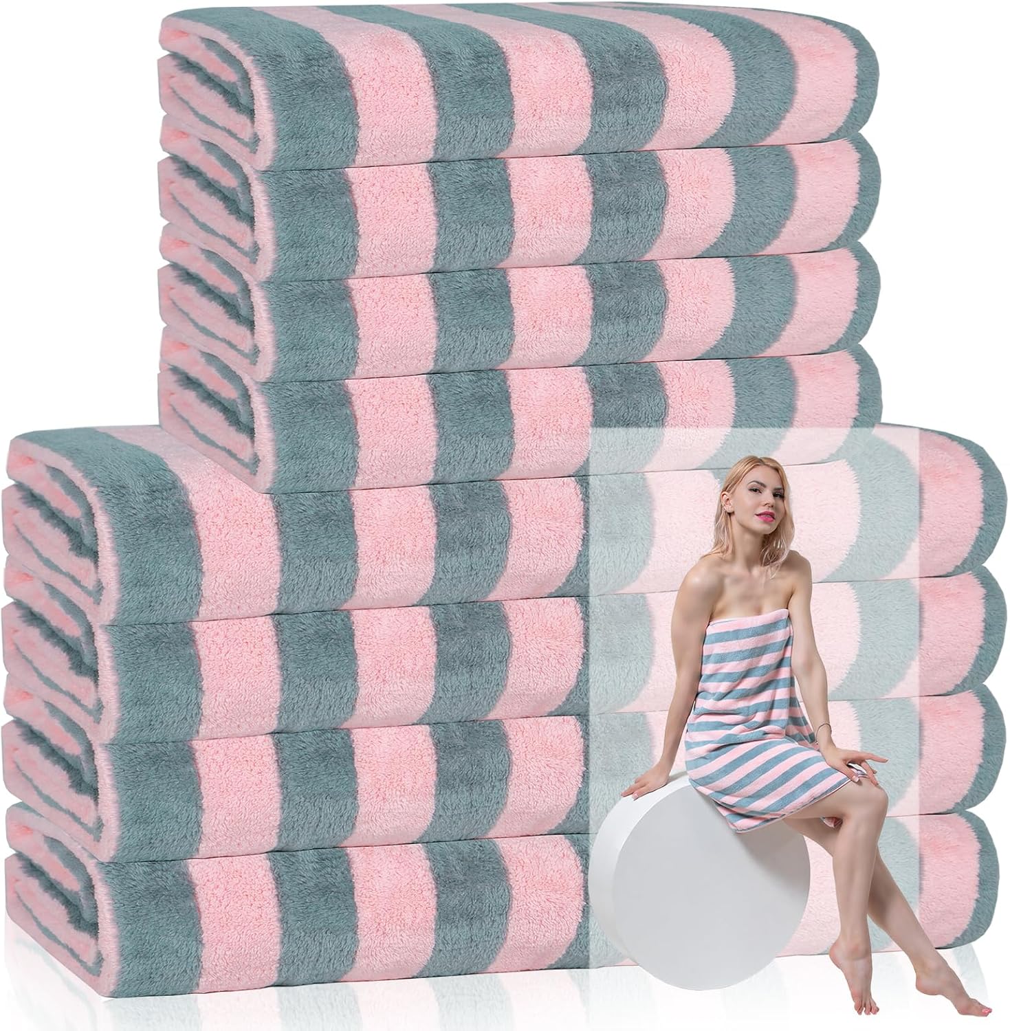 8PCS Microfiber Bath Towel Set ,Bath Towels 28in*55in & Hand Towels 14in*30in Super Absorbent Quick Dry Lightweight Ultra Soft Towel Set For Pools Beach Bathroom, Gym, Hotel & Spa (Blue-Pink, 27.5X55) 27.5X55 Blue-pink