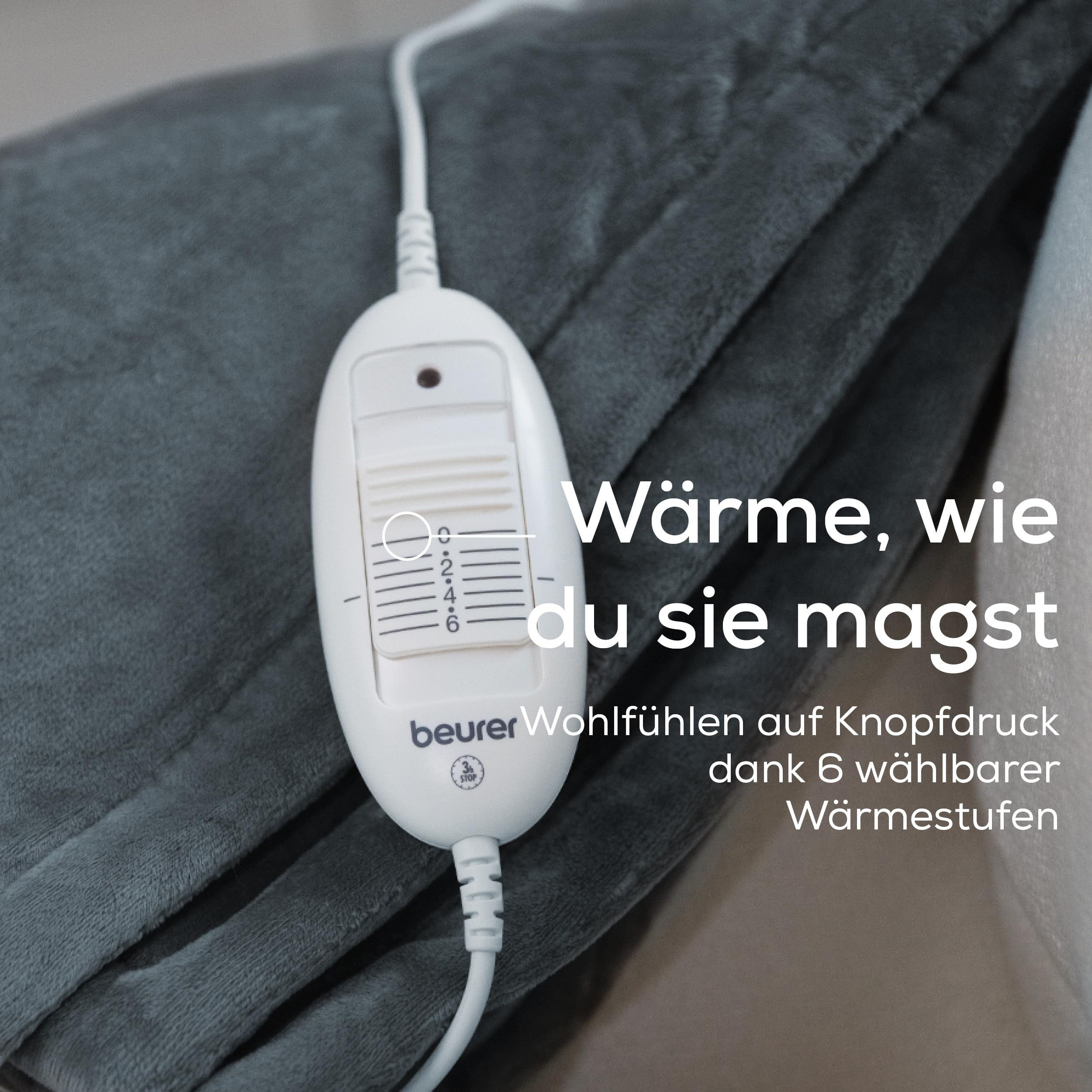 Beurer HD 75 Heizdecke 180 x 130 cm, 6 Temperaturstufen, maschinenwaschbar, Abschaltautomatik, dunkelgrau
