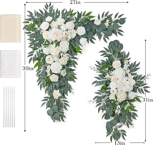 Miniatura 3 de Ting's time Kit de flores artificiales para arco de boda (paquete de 4), 2 guirnaldas de flores artificiales grandes con 2 telas drapeadas para