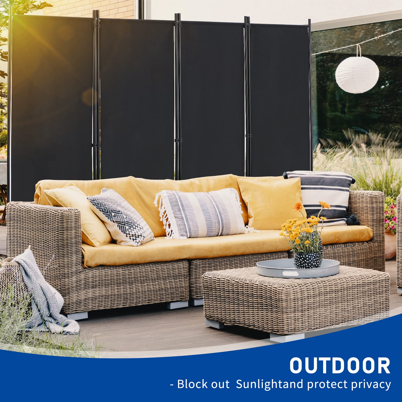 OUTGAVA 4 Panel Portable Room Divider Folding Partition Privacy Screen 5.6 FT Room Separator Freestanding Wall Divider for Office,Bedroom,Living Room and Study