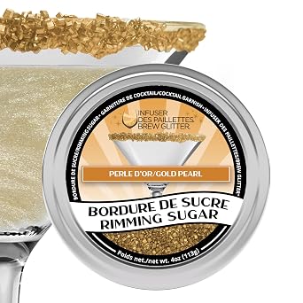 Brew Glitter - Gold Rimming Sugar 4oz, 1x Bar Tin Cocktail Garnish for Mixed Drinks & Refreshments
