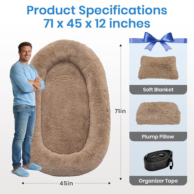 Foto 3 de 8 de MODCART Cama para perro humano, 71 x 45 x 12 pulgadas, tamaño para personas y mascotas, 10 cm de grosor