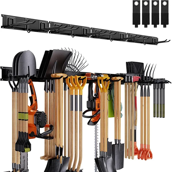 Gatsowm Garage Tool Organizer Wall Mounted, 64 Inches Adjustable Garden Tool Organizer Rack, 20 Pcs Heavy Duty Yard Tool Organizer Hold Up to 900lbs
