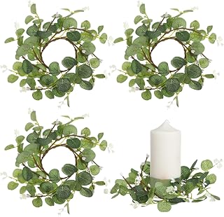 4pcs Small Eucalyptus Candle Rings Realistic Greenery Wreaths for Pillar Candles Chic Table Decor and Craft Present