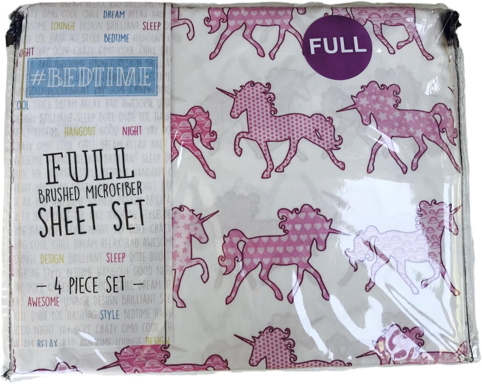 Bed time Pink Unicorn Theme 4 Piece Full Sheet Set