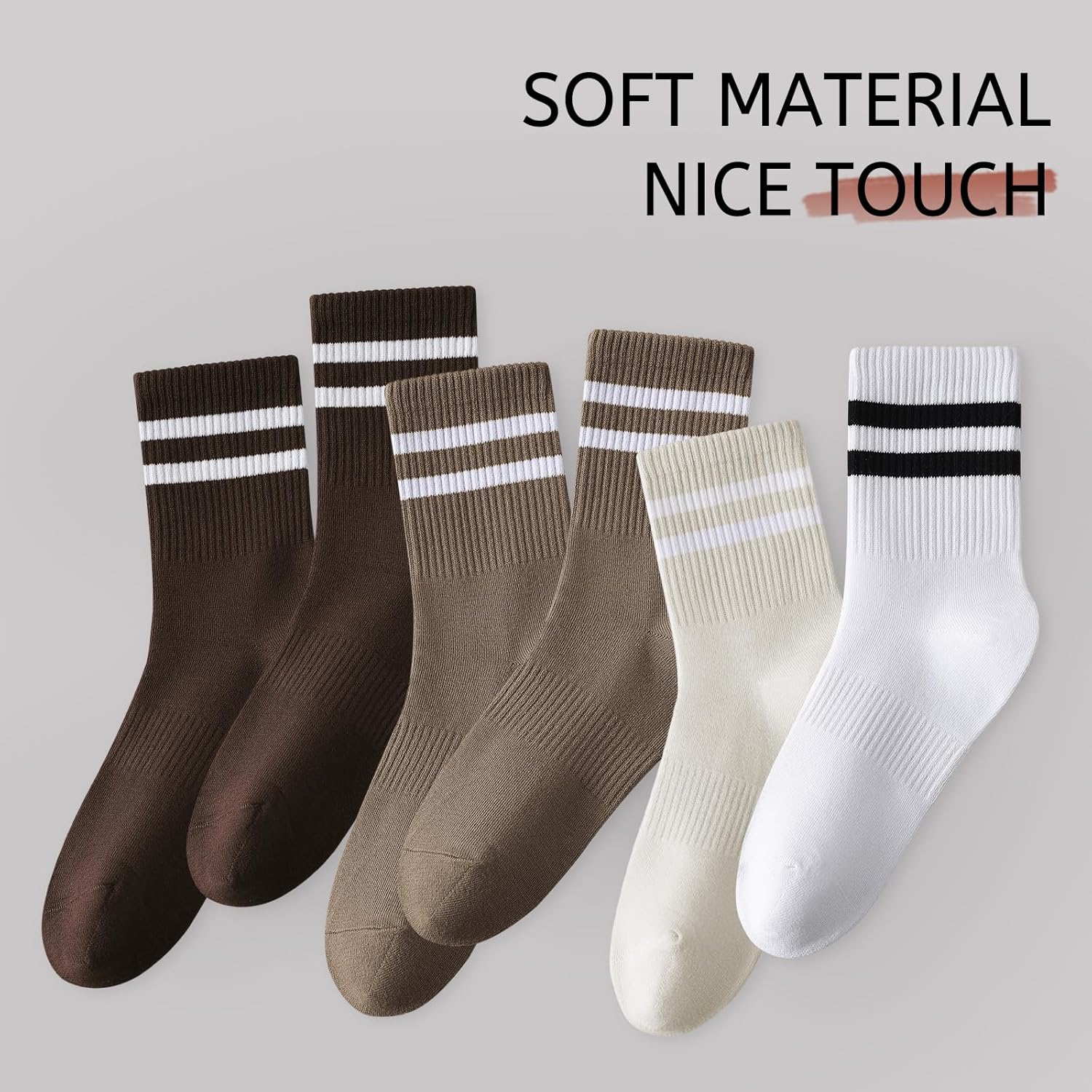 DIBAOLONG Womens Striped Crew Socks Cotton Cozy Socks for Women Soft Above Ankle Sock 6 Pairs Size 5-10 - Image 5