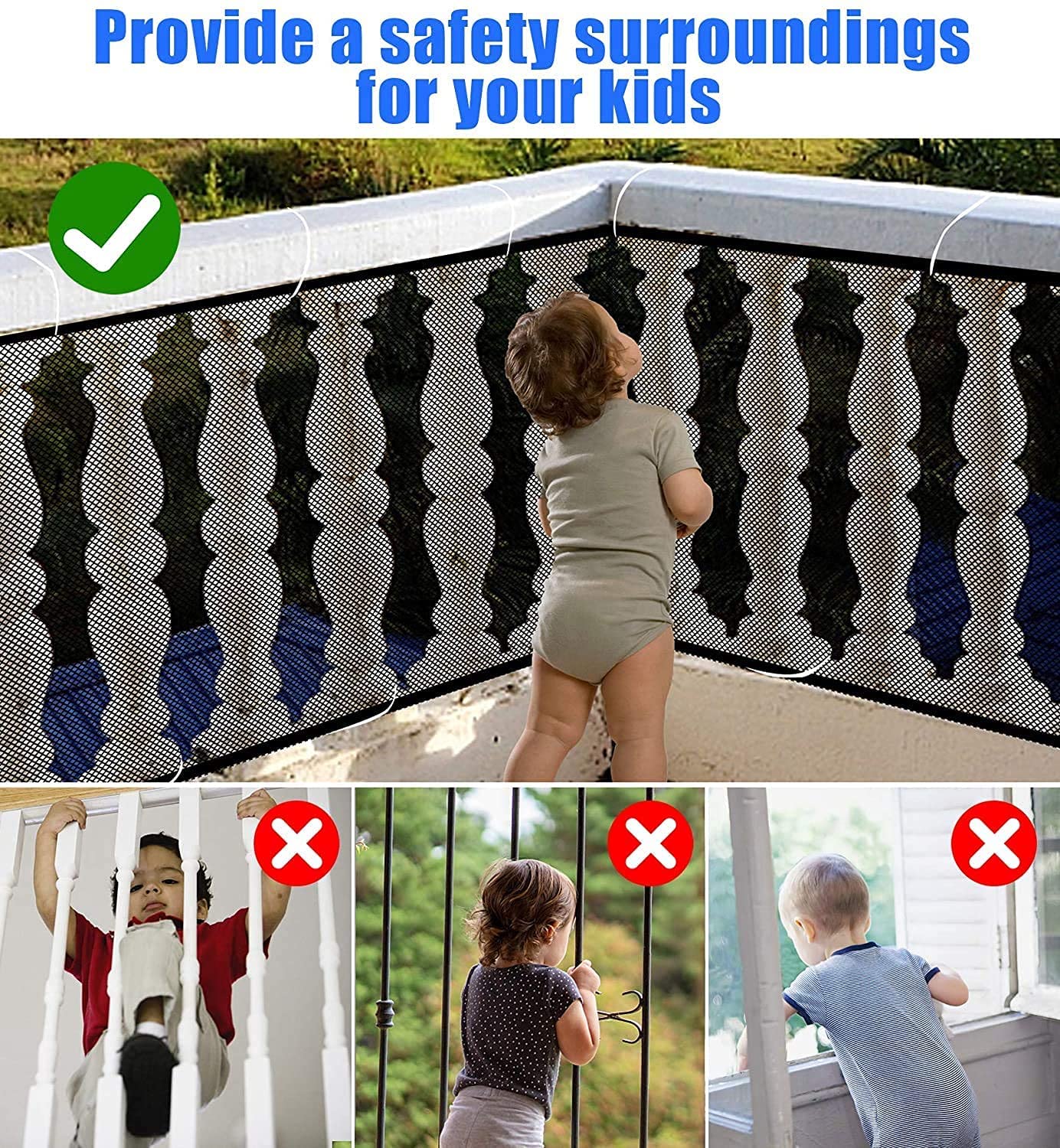 Baby Safety net for Staircase|Railing Guard for Baby Safety Balcony|Child Safety net for Balcony|Staircase Baby Safety|Stairs Guard for Kids|Child Safety Product- Pack of 4(3m by 1.1m Wide) Black - Image 4 thumbnail
