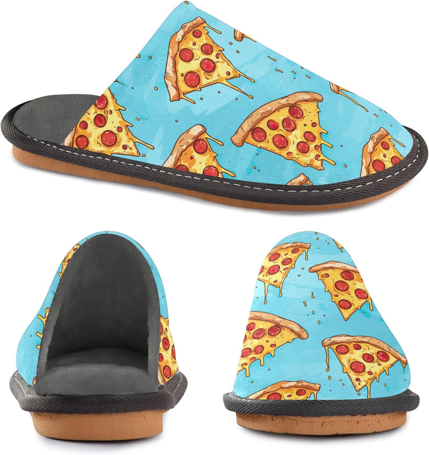 Funny Pizza House Slippers – Cozy Fuzzy Slippers for Guests, Washable & Disposable, Perfect for Shoeless Home, Spa & Hotel Use A112307