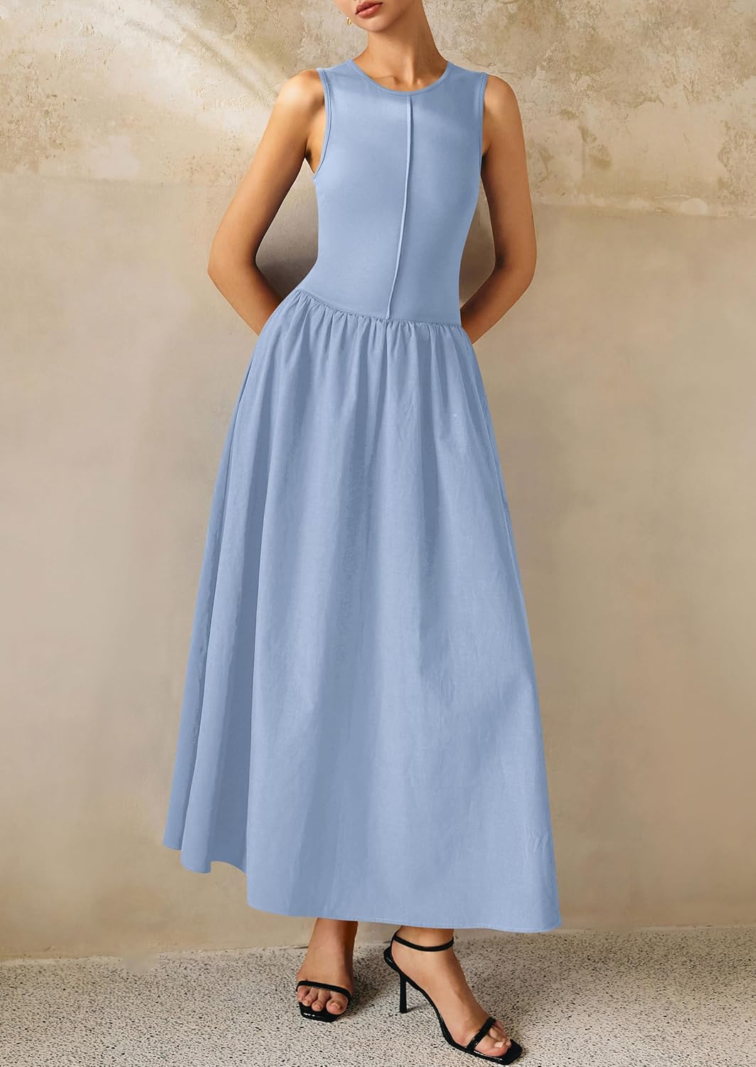 PRETTYGARDEN Maxi Dresses for Women 2026 Summer Casual Sleeveless Patchwork Flowy Vacation Sundress Knit Long Work Tank Dress