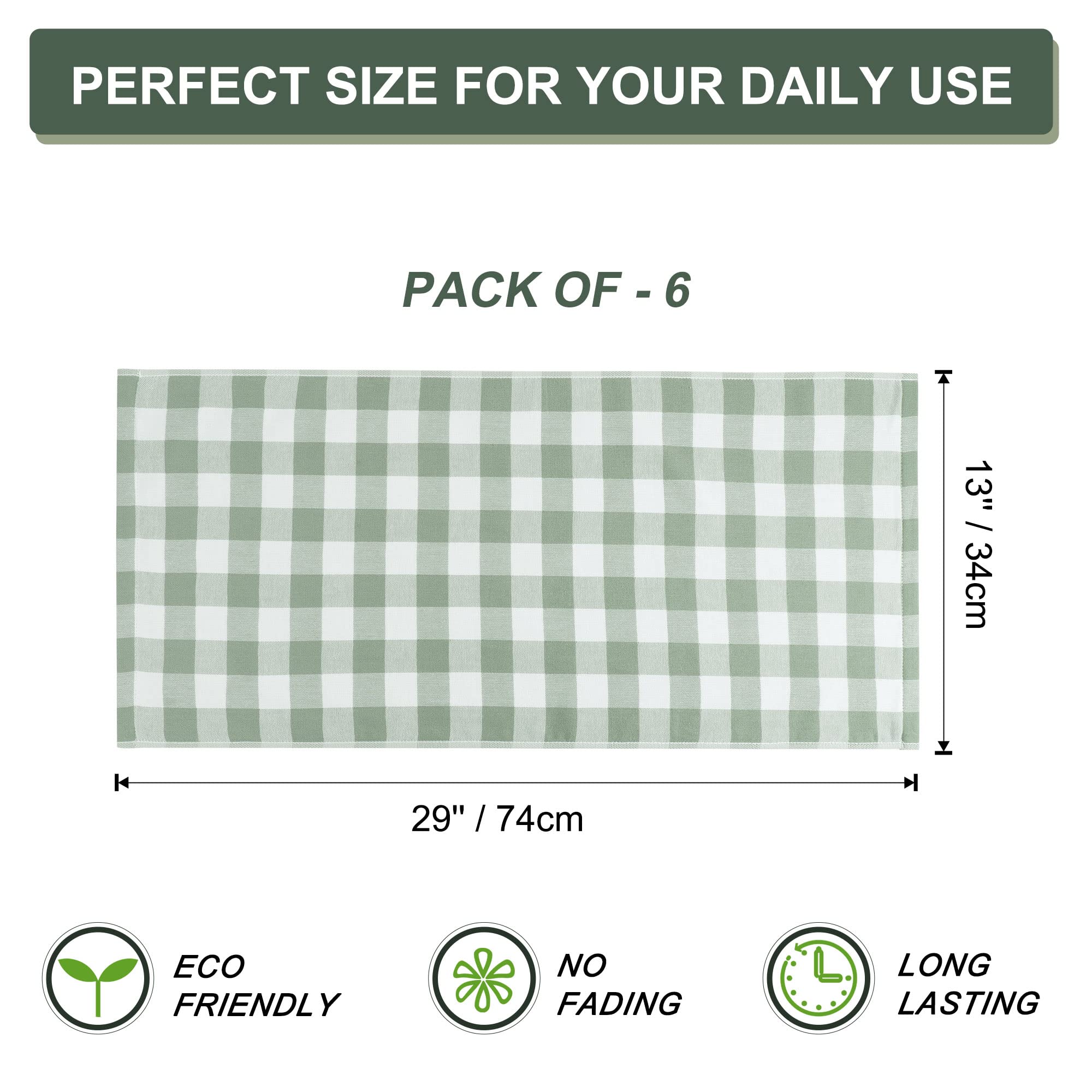 PiccoCasa Lot de 6 torchons de cuisine 100 % coton 33 x 29 cm Ultra absorbants pour le nettoyage de la cuisine de la maison Style buffle Vert