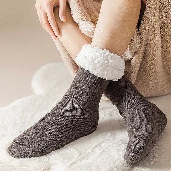Men's Slipper Socks with Grips Non Slip Soft Cozy Fuzzy Fleece Lined Socks for Cold Winter