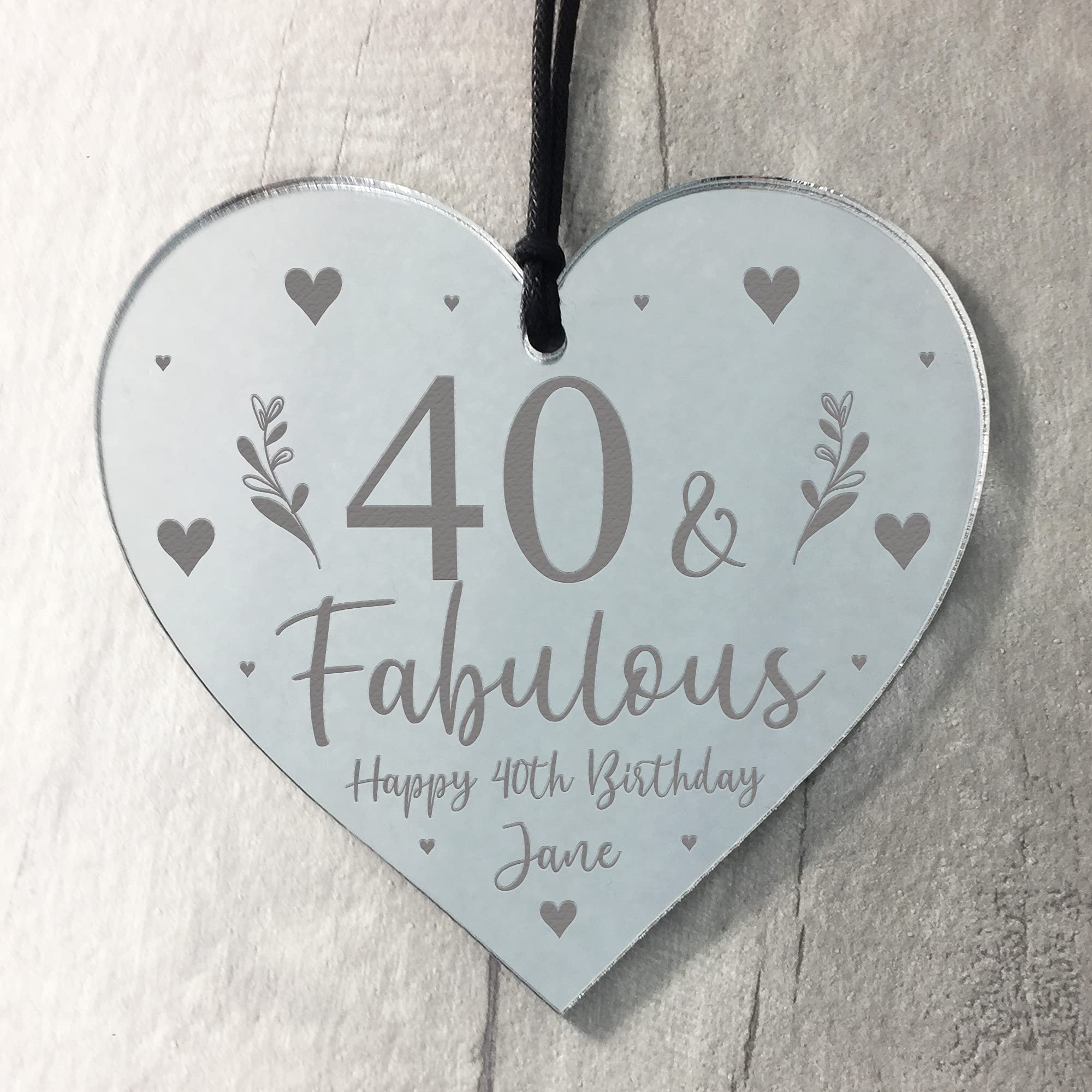 Red Ocean 40Th Birthday Gift For Mum Sister Auntie Nan Friend Engraved Heart Personalised Floral Gift