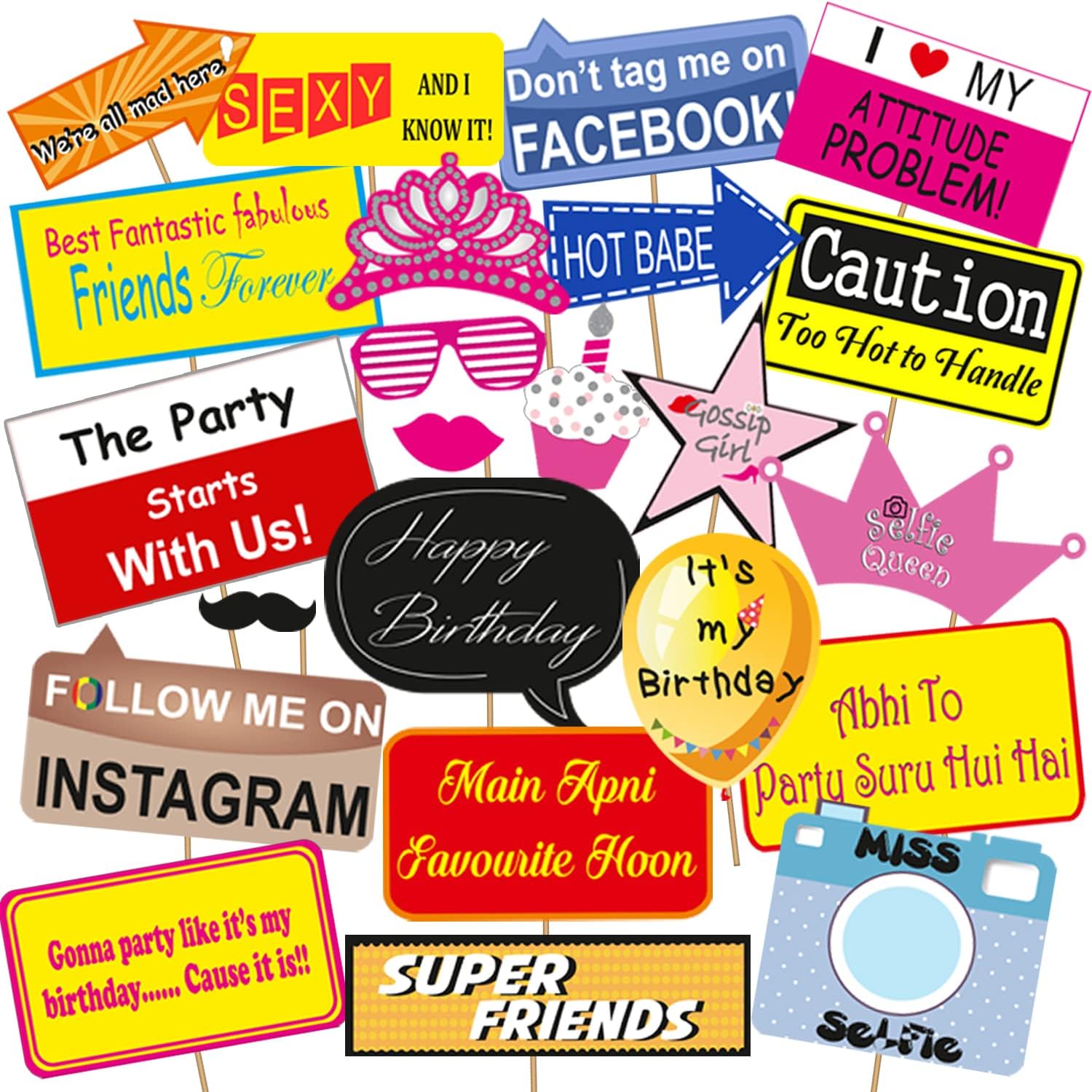 Birthday photobooth Props 23 pcs by Indian Collectible