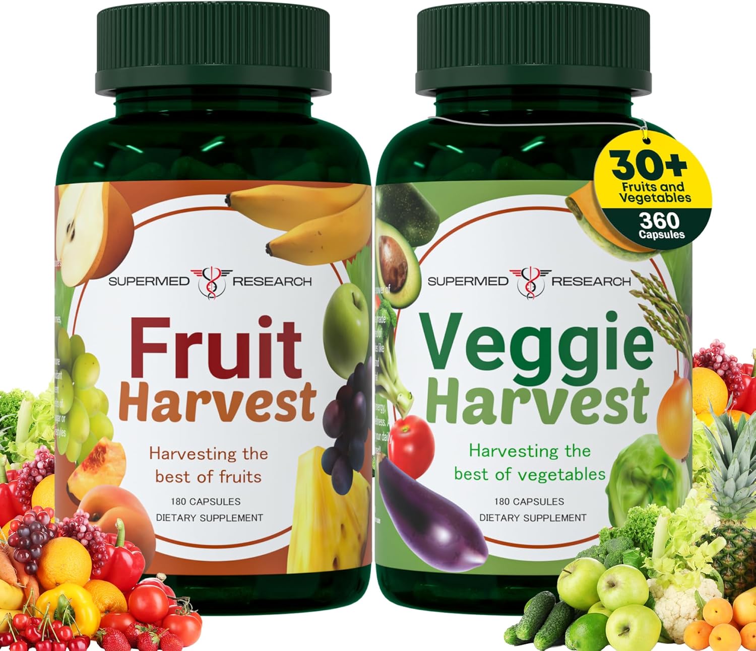 Fruits and Vegetables Supplements – 2 Pack Combination Fruit & Veggies Supplement – Whole Food Vitamins & Minerals for Adults – Superfood Veggie Vitamins for Adults (180 x 2, 360 Ct)