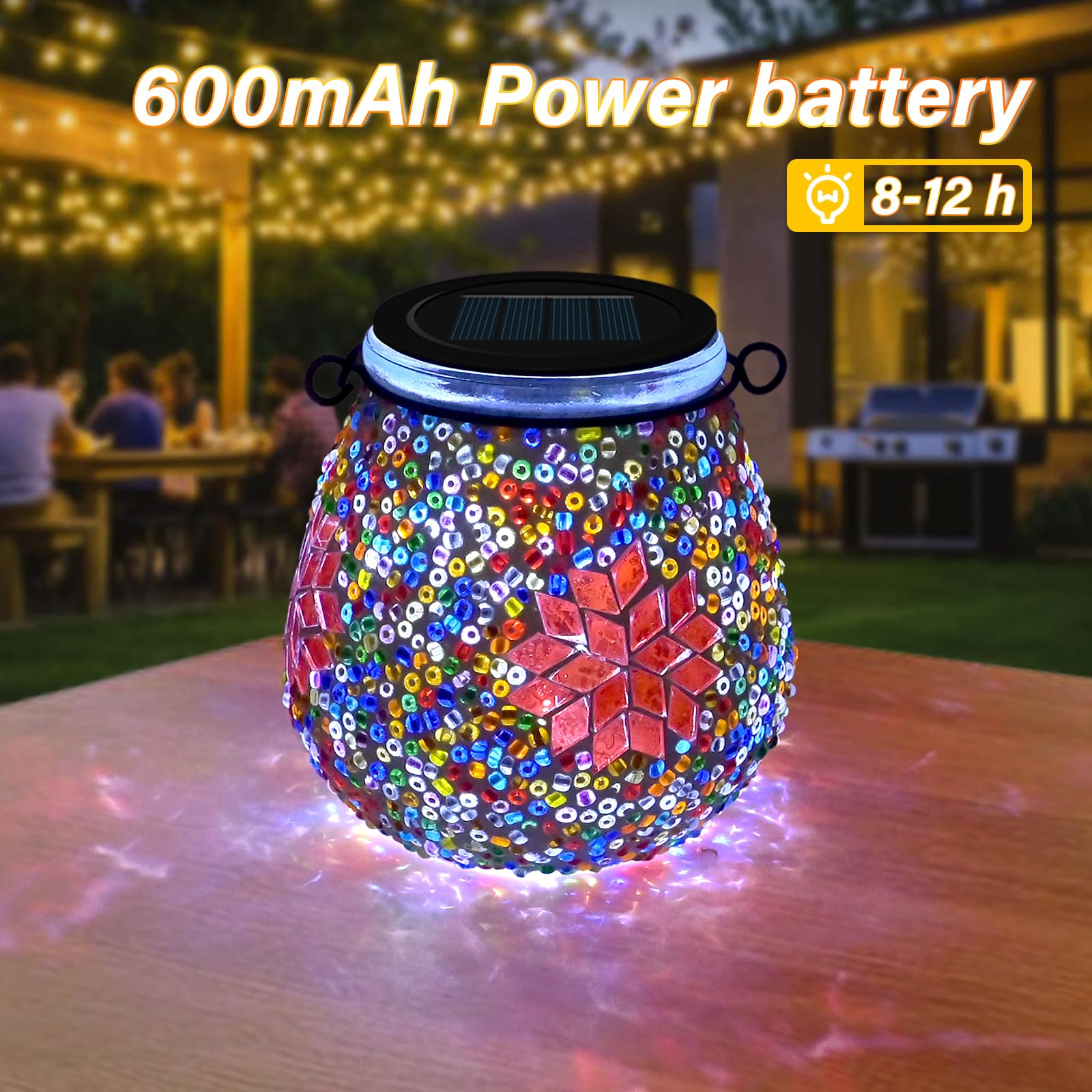 1PCS Oval Solar Mosaic Lights Outdoor, On/Off Glass Hanging Solar Mosaic Lanterns Lights IP65 Waterproof for Table Lawn Path Courtyard Deck Fence, Maple Mosaic Light - 5