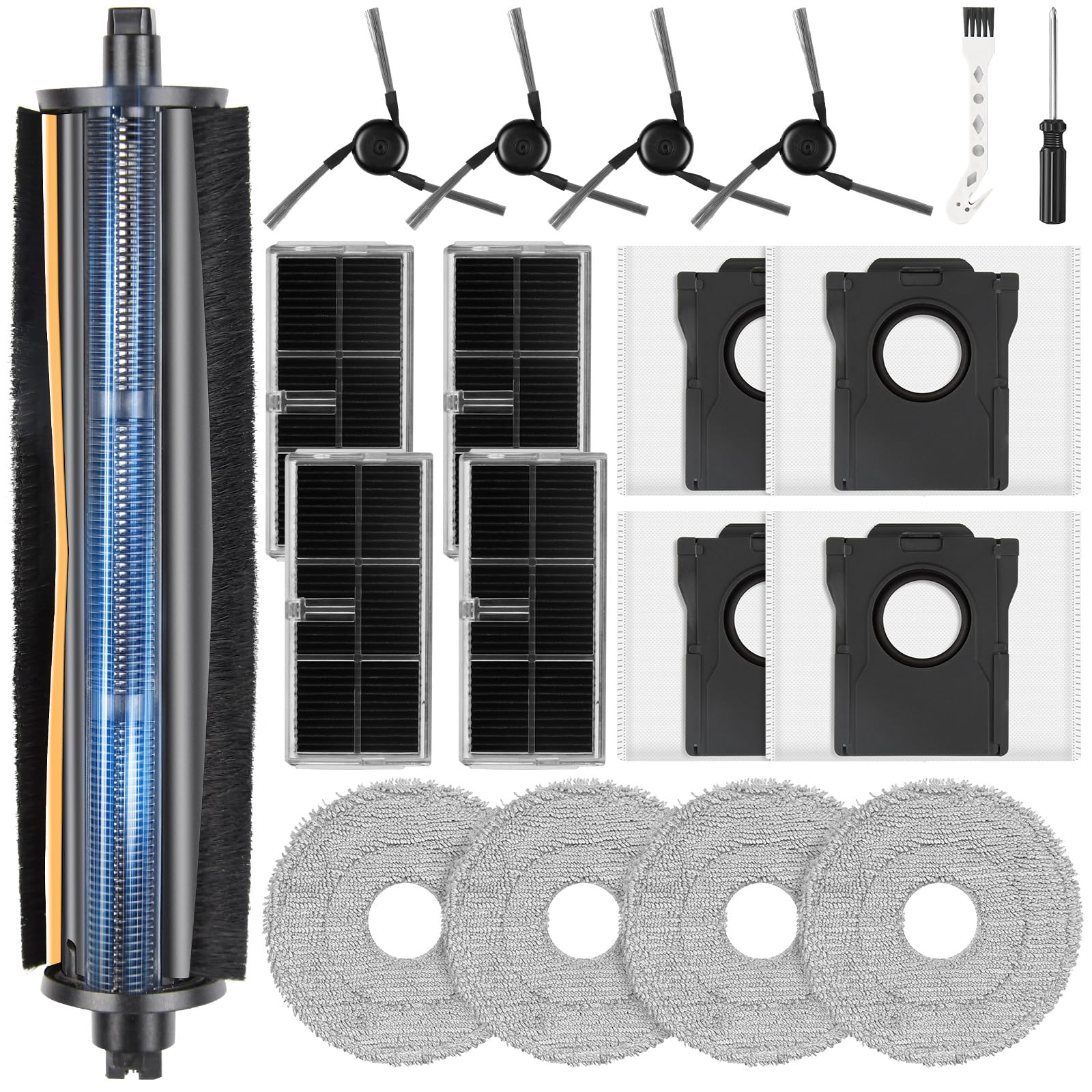 Photo 1 of 19 Pcs TriCut Brush Accessories Kit for Dreame X40 Ultra/X40 Master/L40 Ultra/Mova P10 Pro Ultra/Mova P50 Pro Ultra, include 1 Brush, 4 Dust Bags, 4 Filters, 4 Mop Pads, 4 Side Brushes, 2 Tools