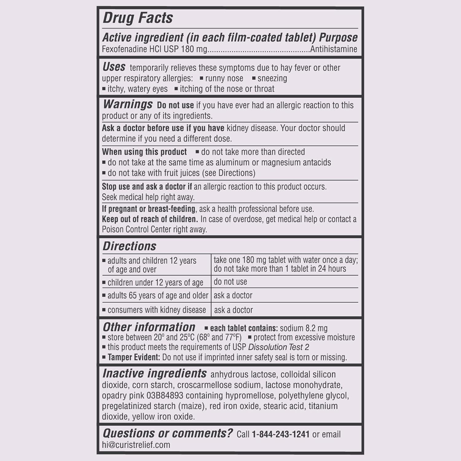 Curist Fexofenadine Hydrochloride 180mg (200 Tablets) Non Drowsy Allergy Medication - 24 Hour All Day Allergy Relief Tablets for Runny Nose, Itchy Eyes and Throat - Hay & Cedar Fever (200 Tablets) - Image 6