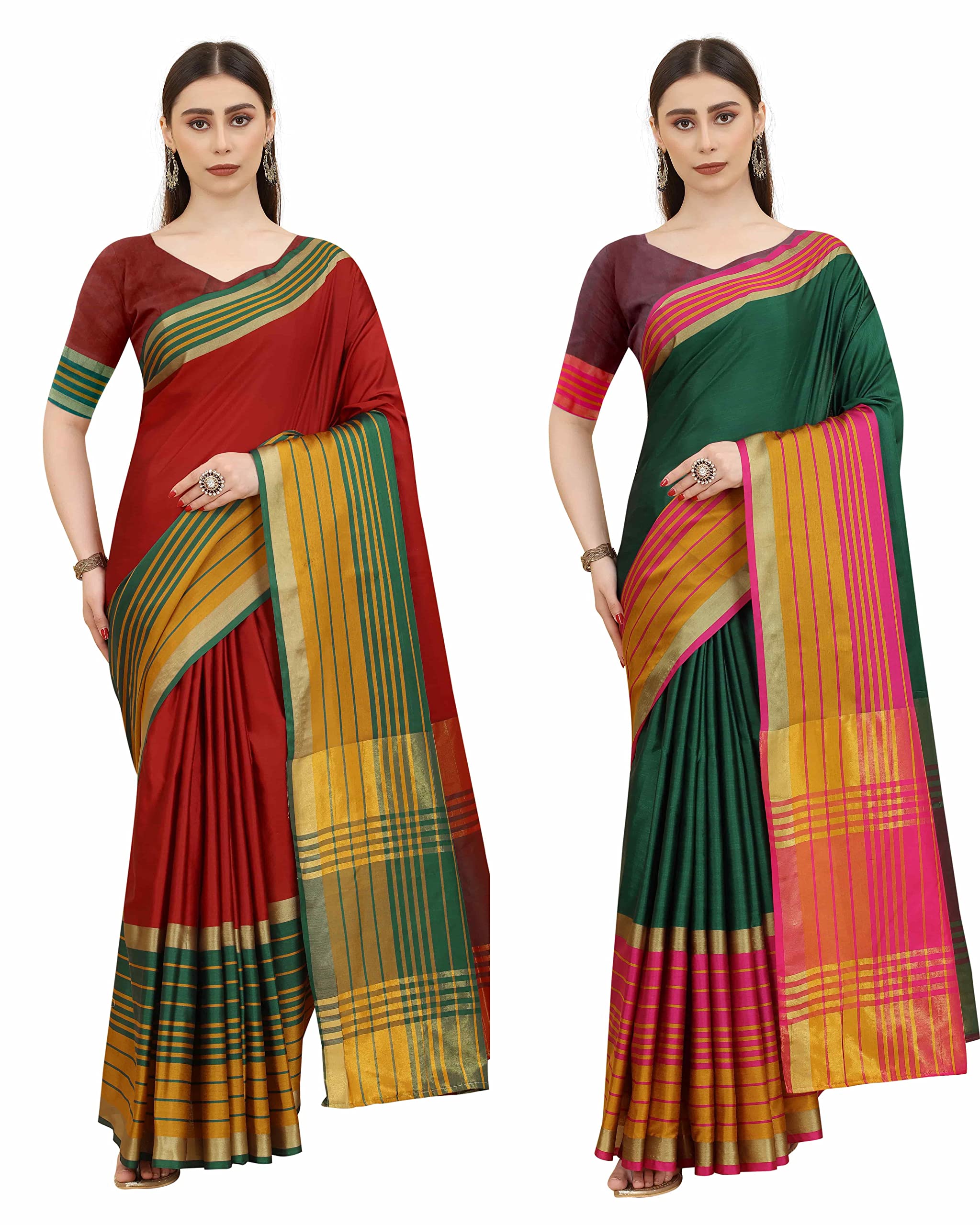 Women's Arani Pattu Solid Art Silk Zari Deatiling Saree(Pack of 2)