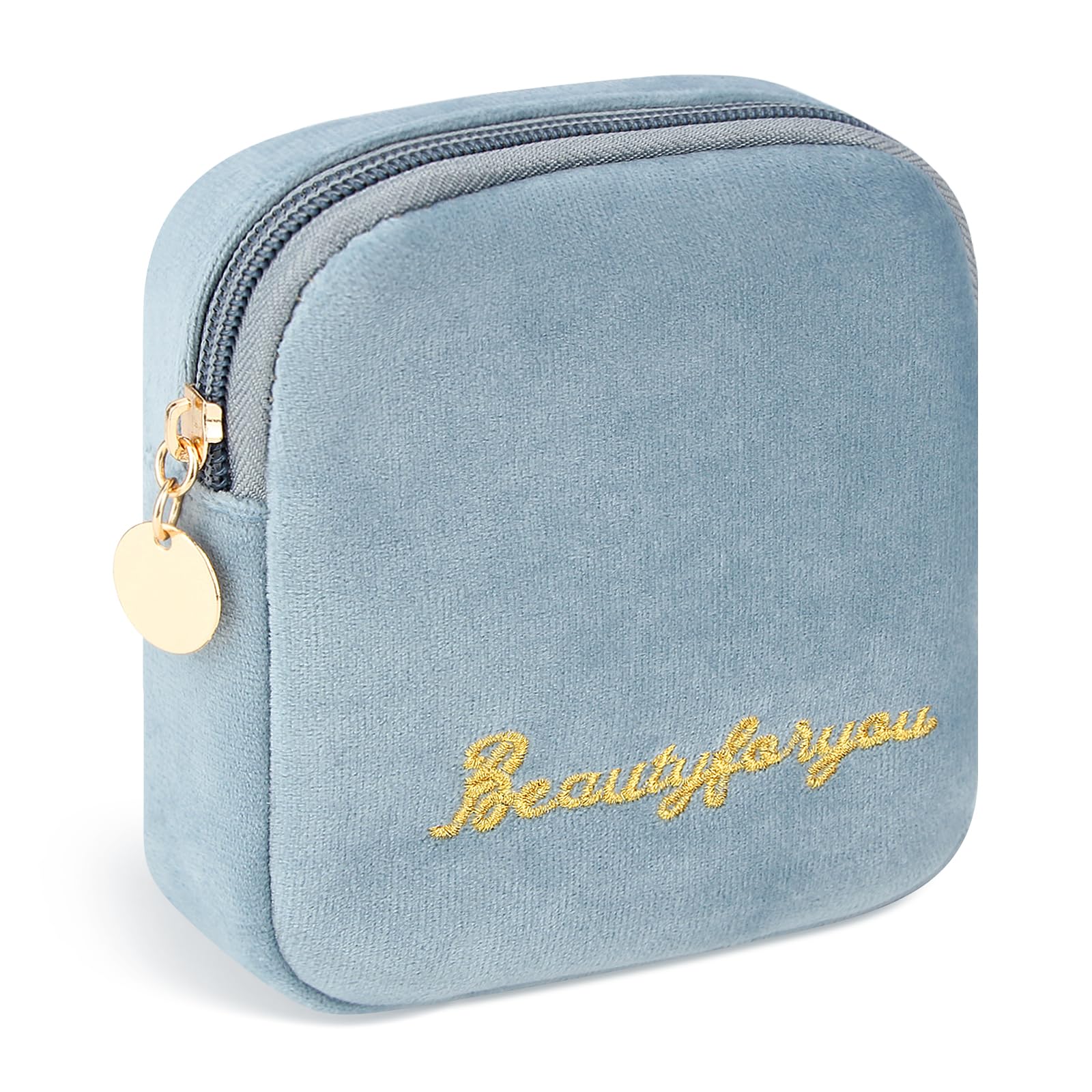 Flannel Sanitary Napkin Storage Bags for Women Portable Period Kit Menstrual Cup Pouches Feminine Pad Holder Tampons Collect Bags with Zipper Blue