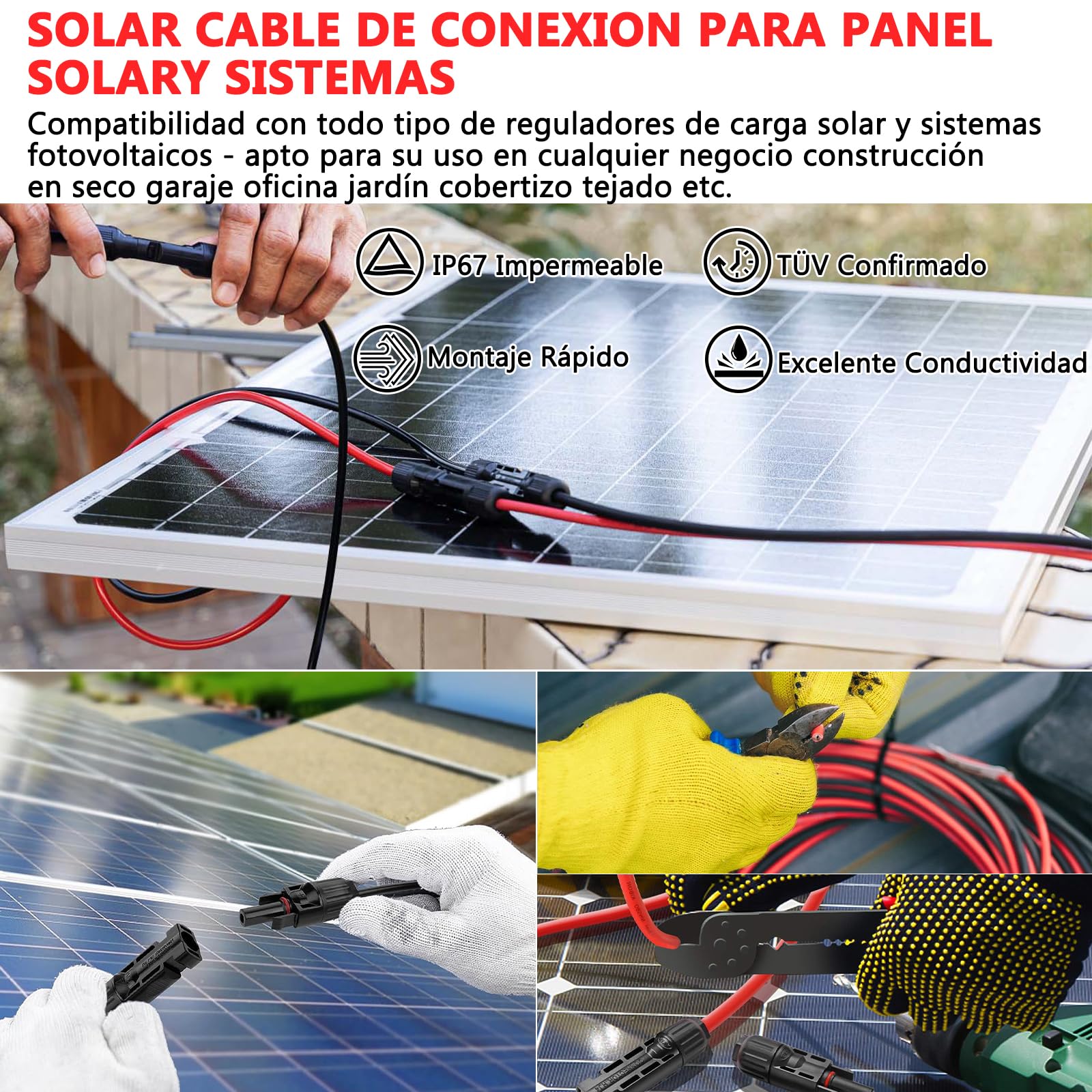 Oududianzi Cable Solar 6mm²/4mm², Prolongador Cabo Placa Solar 1/2/3/5/8/10/15/20/30m, Extensor Cable fotovoltaico 6mm2 con Conectores Hembra y Macho para Paneles Solares Sistemas (6mm² 5m)