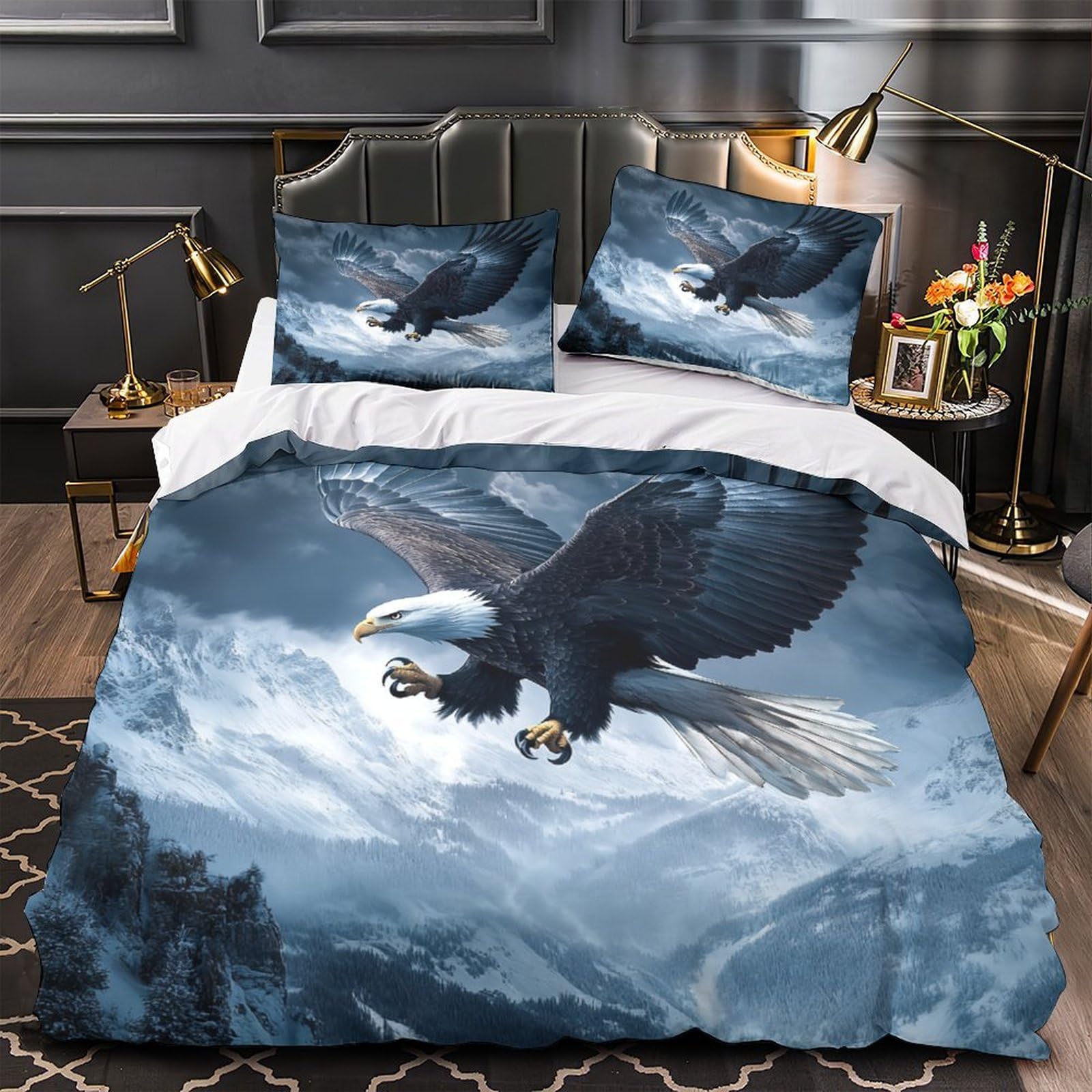 Housse de couette 3D imprimé scène nature sauvage avec motif aigle 200x200