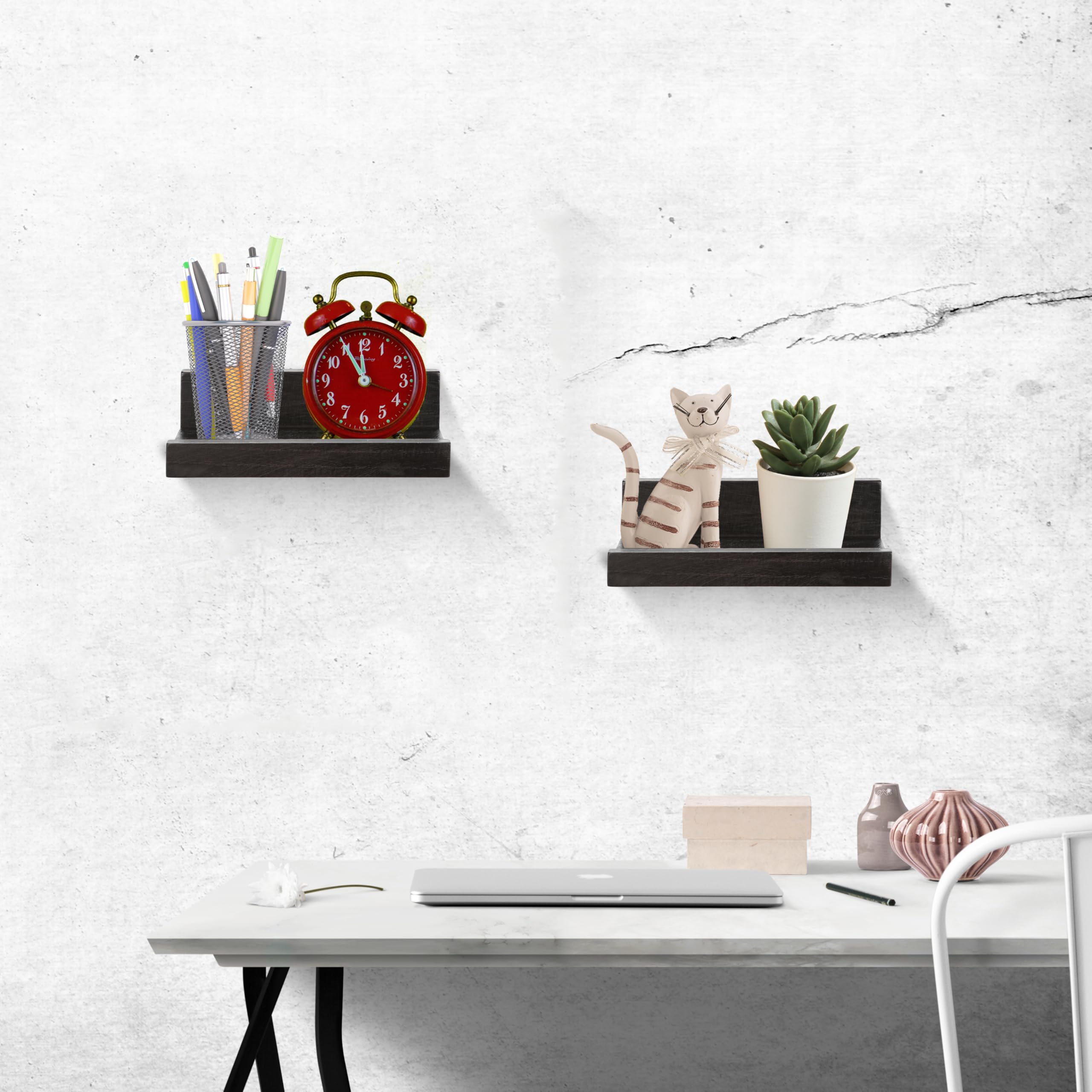 Z metnal Small Floating Shelves, Mini Natural Wooden Display Wall Shelf for Picture Ledge Black, Wall Mounted, 20 x 14cm, 2 Pcs - Image 4
