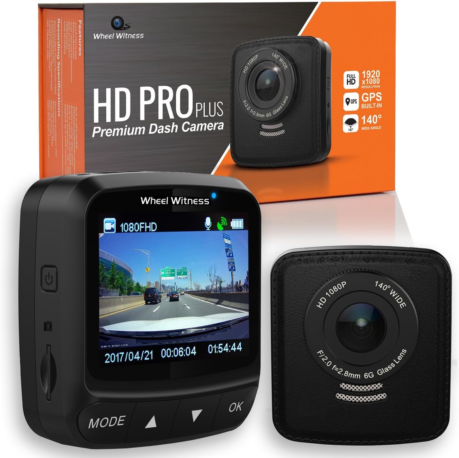 Dash Cam HD PRO Plus - w/WiFi - Premium Dash Camera for Cars - WiFi & GPS, Sony Exmor Sensor, Dashboard Camera, Car DVR, Dual USB Charger, G Sensor, Night Vision + Free 16GB SD