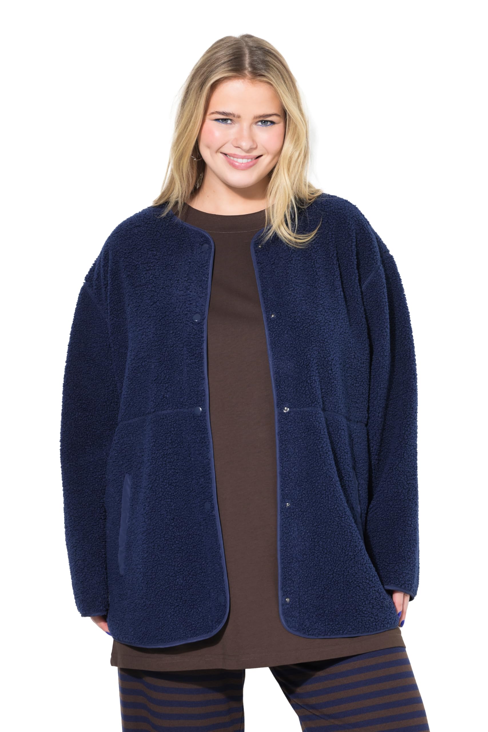 Studio Untold Damen große Größen Übergrößen Plus Size Teddyfleece-Jacke, Oversized, Rundhals 844810