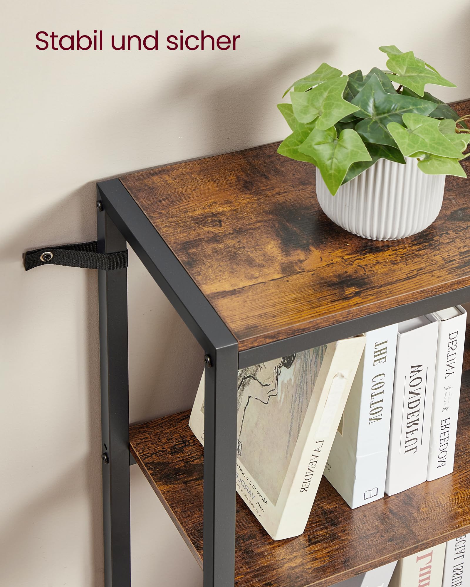 VASAGLE Bücherregal mit 6 Ebenen, Eckregal, Aufbewahrungsregal, 24 x 102 x 175,2 cm, modern, für Wohnzimmer, Schlafzimmer, Büro, vintagebraun-tintenschwarz LLS606K01