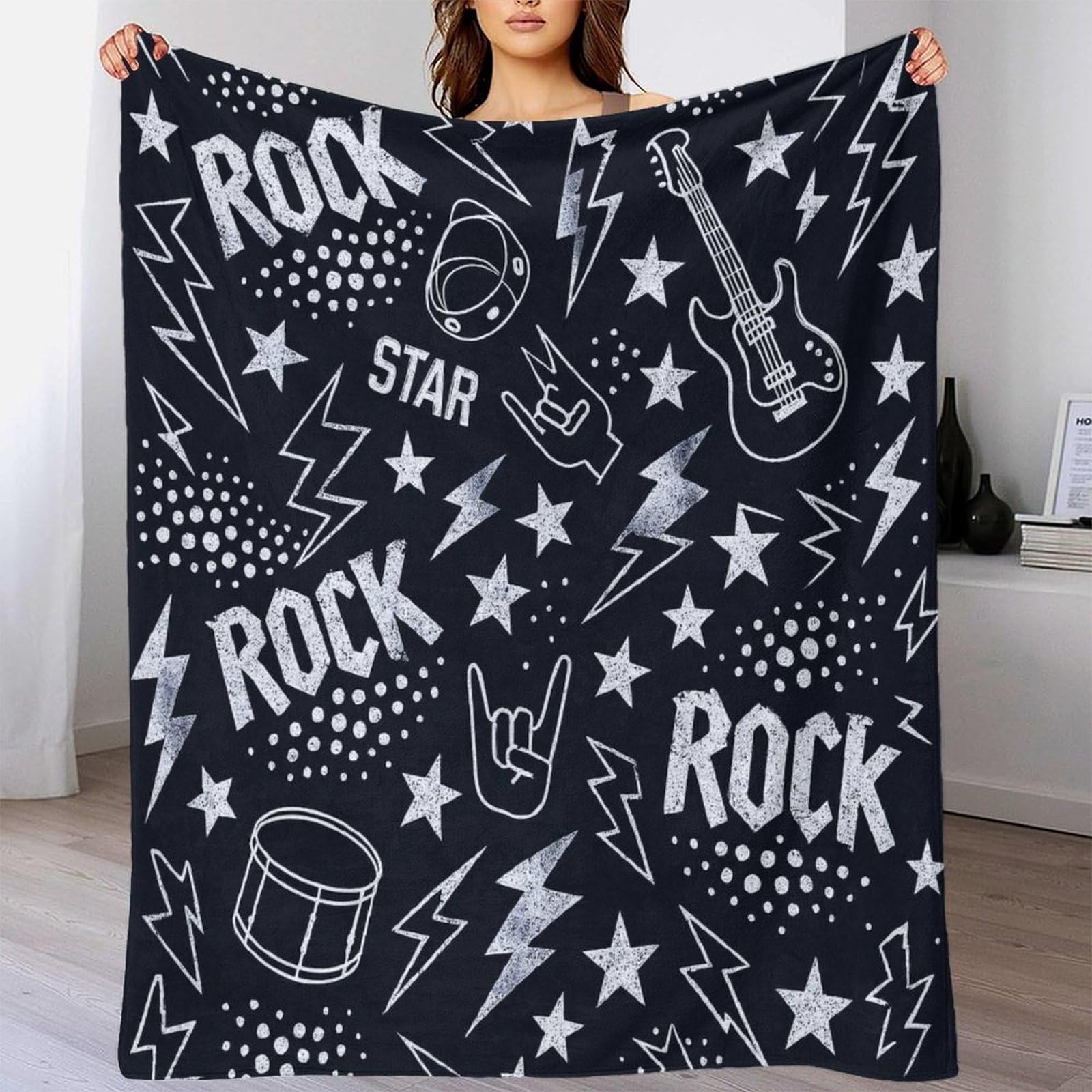 stampa 3D Rock music design coperta per aria condizionata microfibra biancheria da letto morbida coperta per estate leggera e anti-pilling per estate vintage rock poster 80×90inch(200x230cm)