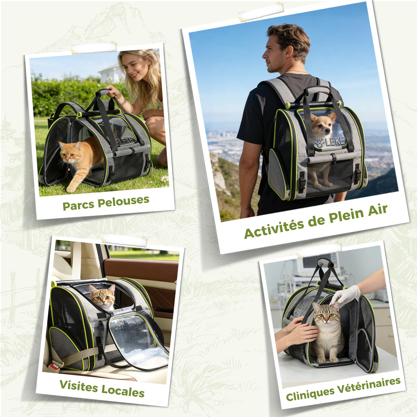 Lekesky Sac Transport Chat Petit Chien Extensible, Sac à Dos Chat Bubble avec Fenêtre en Filet, Sacs de Voyage Portable et Pliable pour Chat, Sacs Animaux Respirant et Léger, Gris