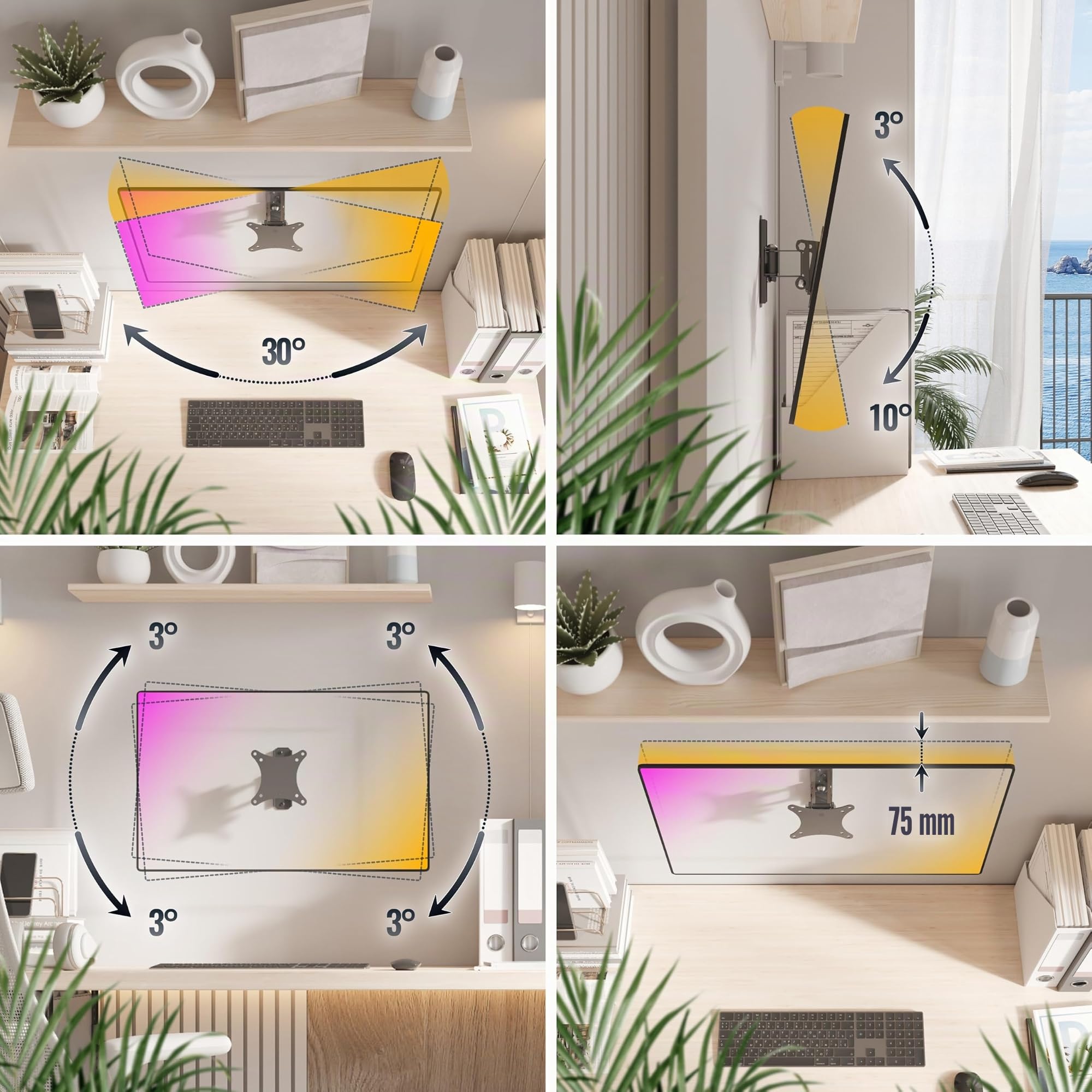 RICOO S7611 Supporto TV da parete Staffa TV 13-34 pollici per 13 34 pollici girevole inclinabile fino a 20 kg max VESA 100x100