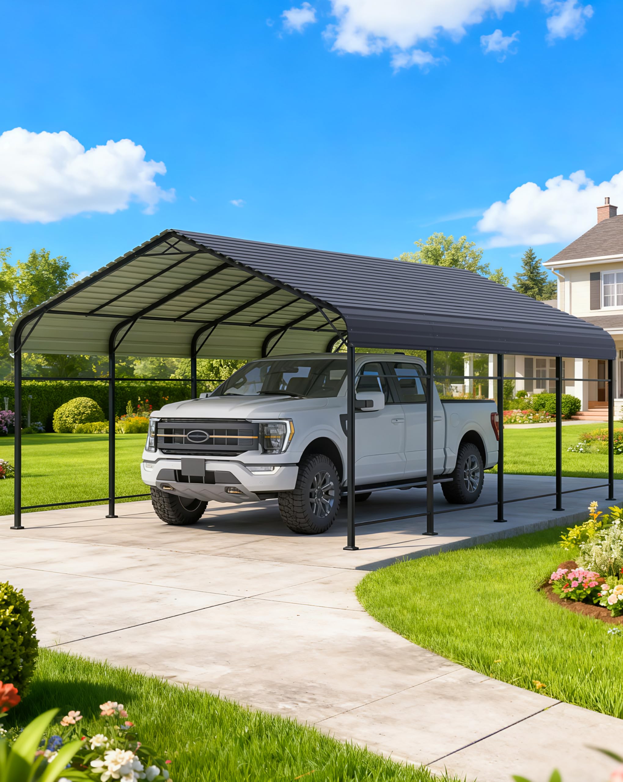 Patiowell 12'x20' Metal Carport, Heavy Duty Carport Canopy with Reinforced Frame and Galvanized Steel Roof, All-Weather Outdoor Car Shelter for Car,