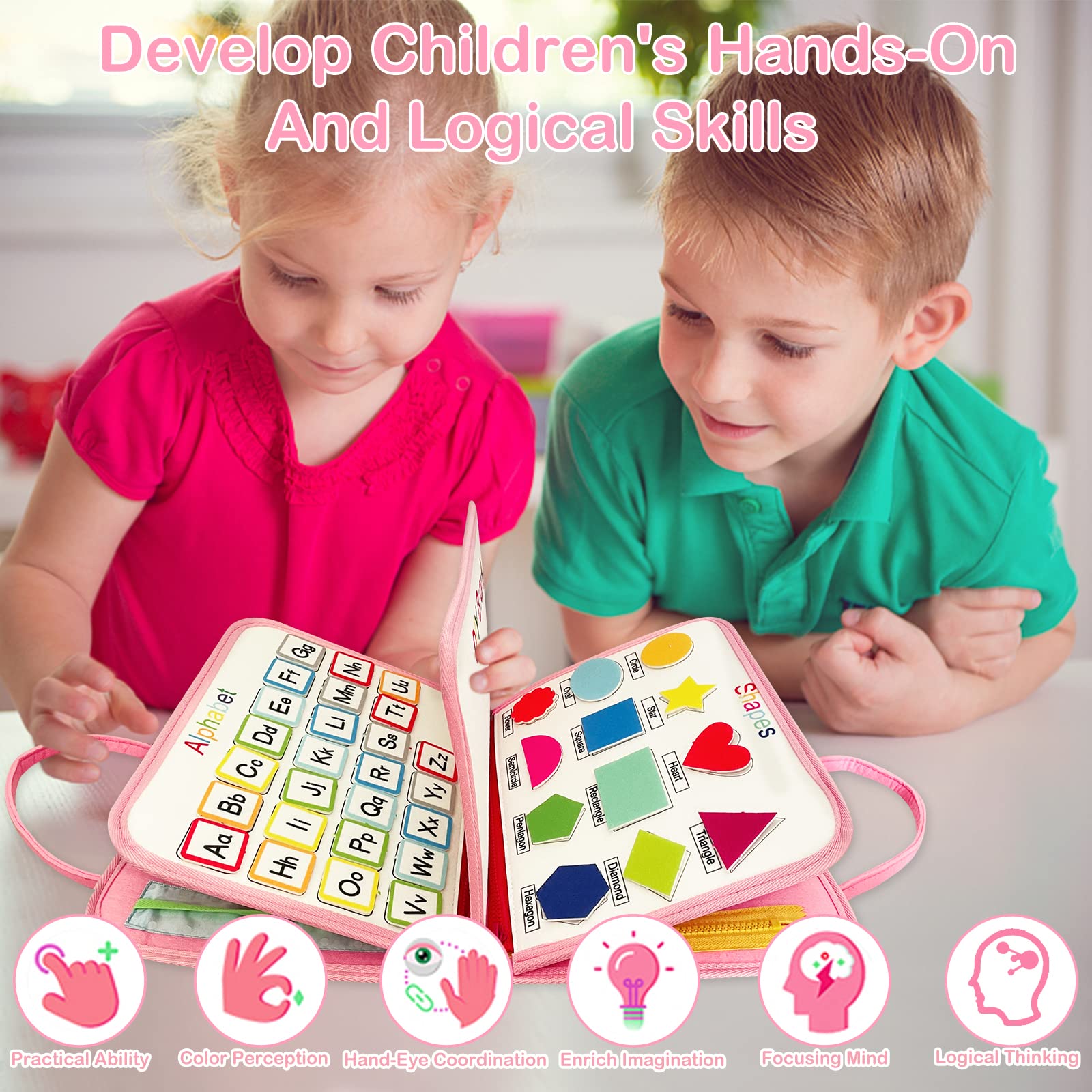 Busy Board Montessori 3 ans Jouets éducatifs 5 Couches Planche Apprendre Compétences Vie Garçon Fille Bébé Rose