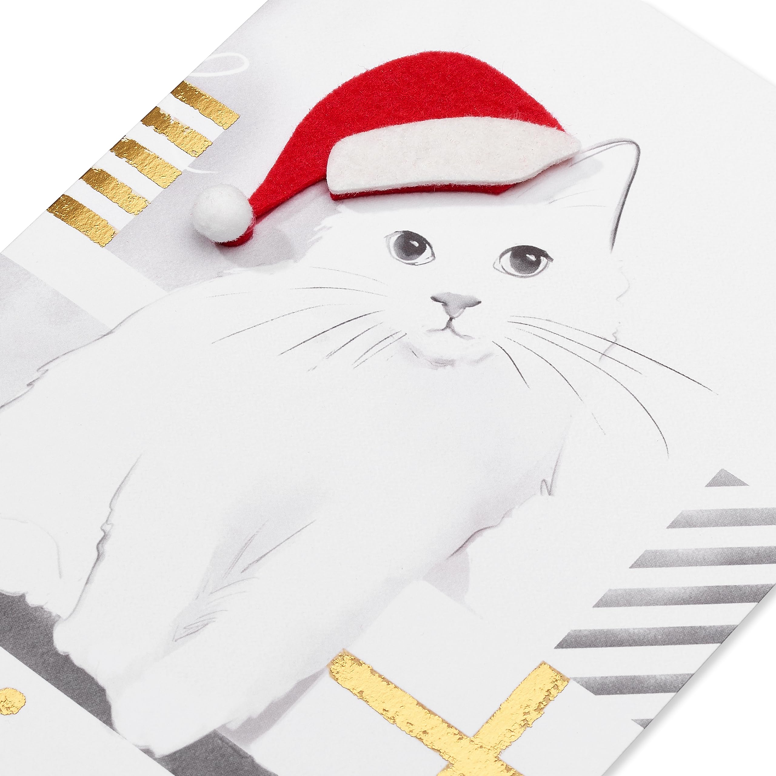 Papyrus Lot de 8 cartes de Noël en forme de chat avec enveloppes, Merry Christmas and a Happy New Year, chapeau de Père Noël