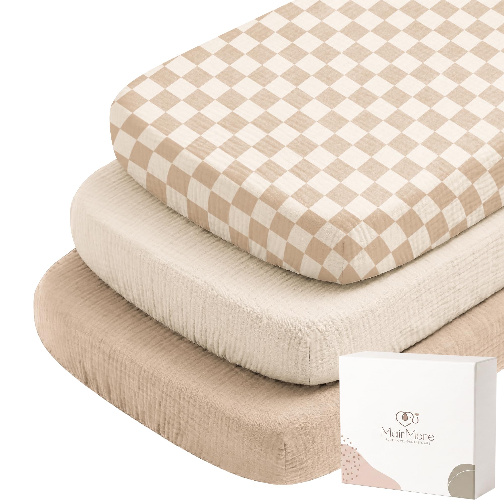 MairMore 3 Pack Muslin Baby Bassinet Sheets for Bedside Sleepers