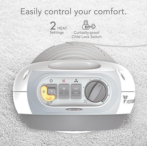 Miniatura 3 de Vornadobaby Tempa Nursery, calentador eléctrico para bebé con controles de bloqueo, protección contra vuelcos, apagado de seguridad, almacenamiento