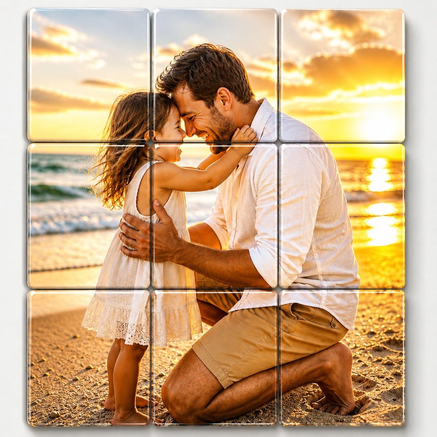 Personalized Father’s Day Photo Magnet Puzzle, Custom 9 Pc 2x2 Inch Picture Magnets for Dad