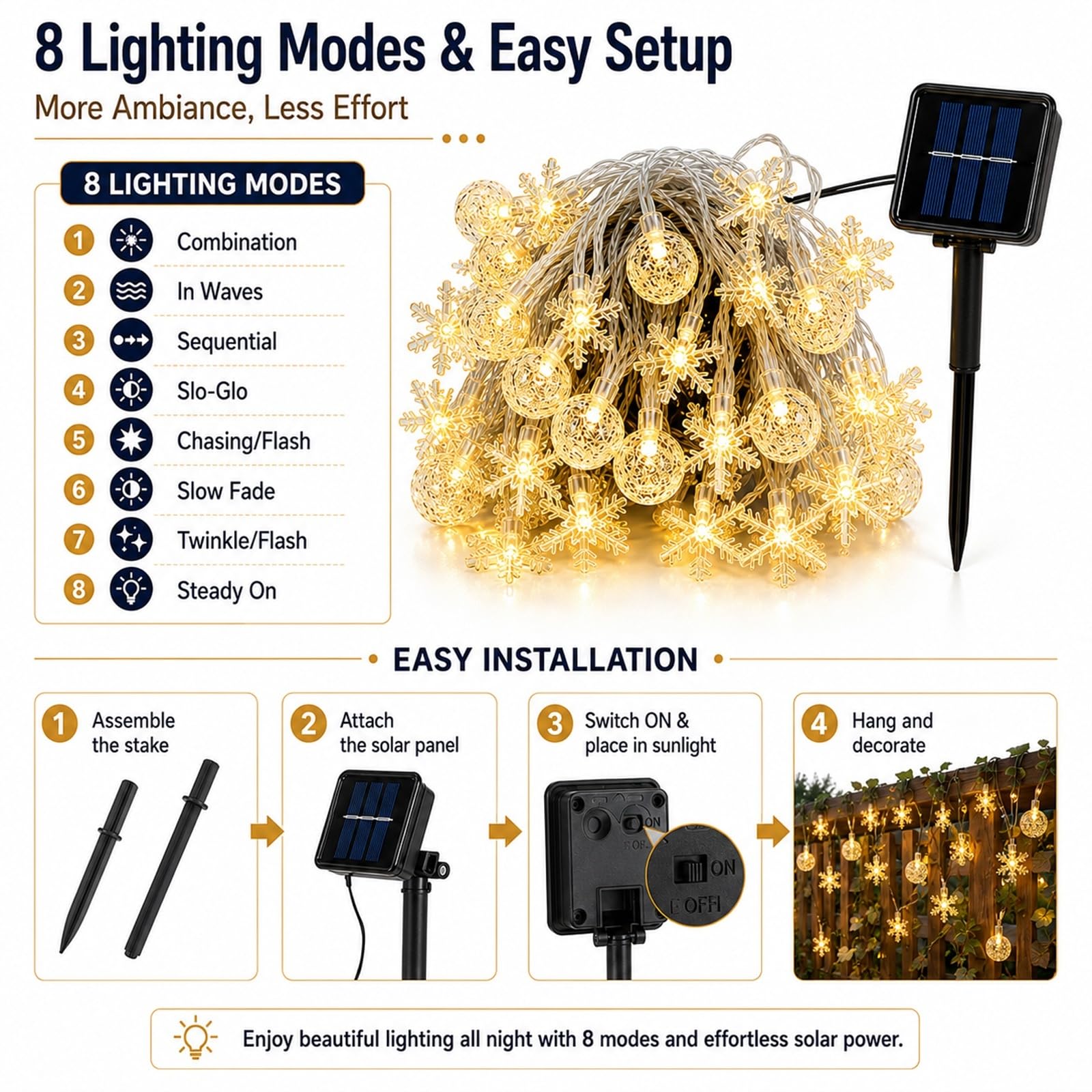 Hiseng Luces Solares LED Exterior Jardin Guirnalda Luces Solar de Bombilla, Bola de Burbujas Copos de Nieve, 8 Modos de Iluminación, Luz Solar Impermeable para Terraza (Multicolor,32m 300LED)