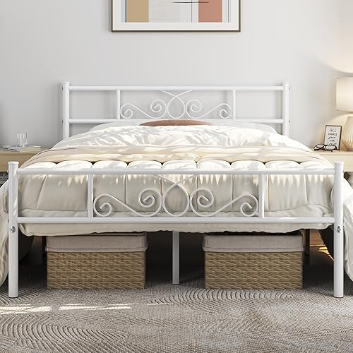 Miniatura 28 de Yaheetech - Base de cama, plataforma clásica de metal con cabecera y estribo - base de colchón con diseño floral para adultos, niñas, niños - Negro