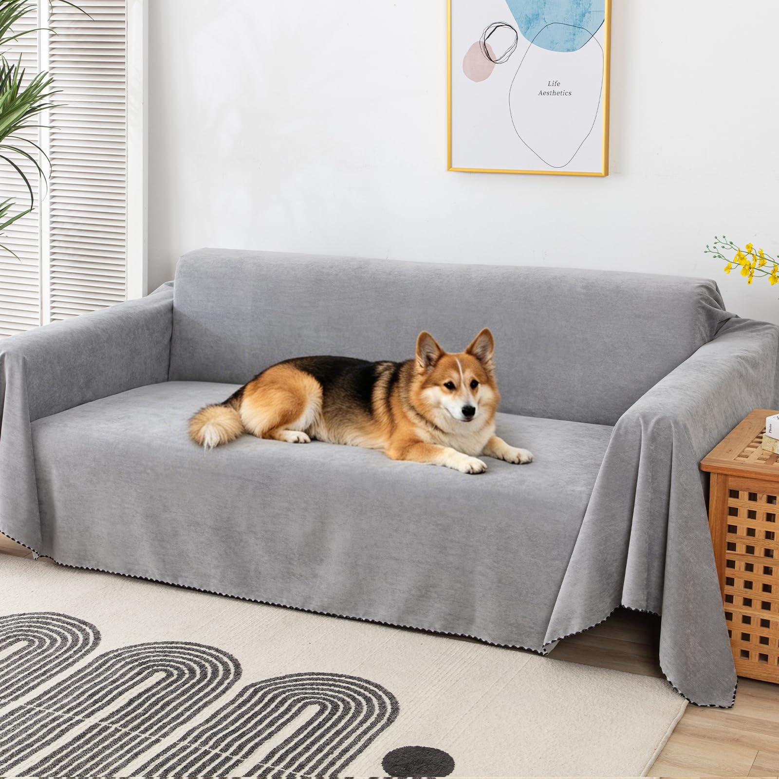 Antideslizante Fundas de sofá Ajustables Impermeable Cubre Sofá Protector Extraíbles Almohadilla para sofás Protector de Mascotas 180 * 230cm-Gris