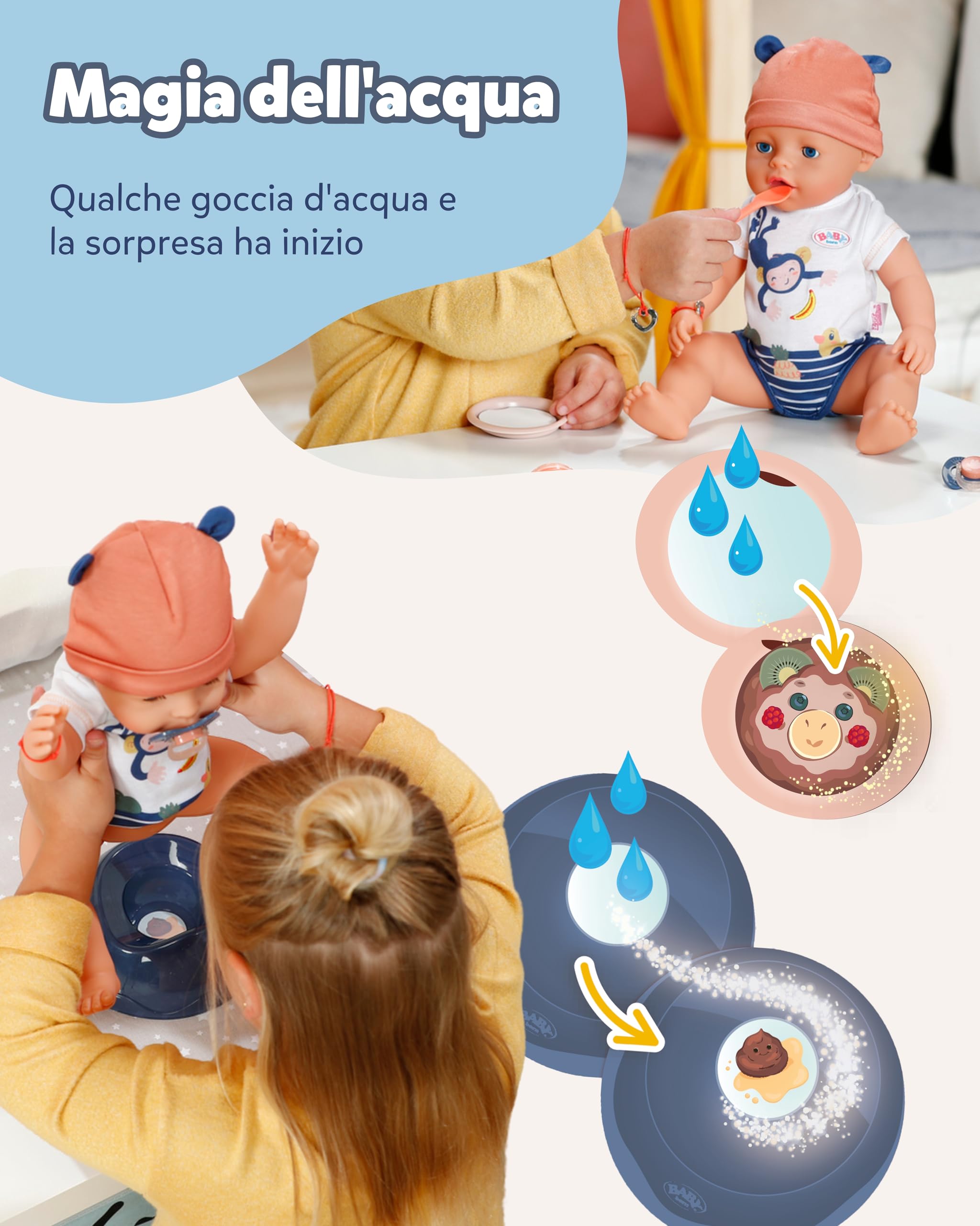 BABY born Emma in stile giungla - Bambolotto lungo 43 cm - 10 funzioni inclusi accessori e tutina in colori unisex - Funziona senza pile - Adatta a bambini dai 3 anni