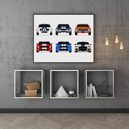 Miniatura 4 de Shelby Mustang GT500 Generations Inspired Car Poster - Handmade Print of Ford Shelby GT500 (Multi-Color Wall Art) - 17x22" Satin Print (Unframed) -