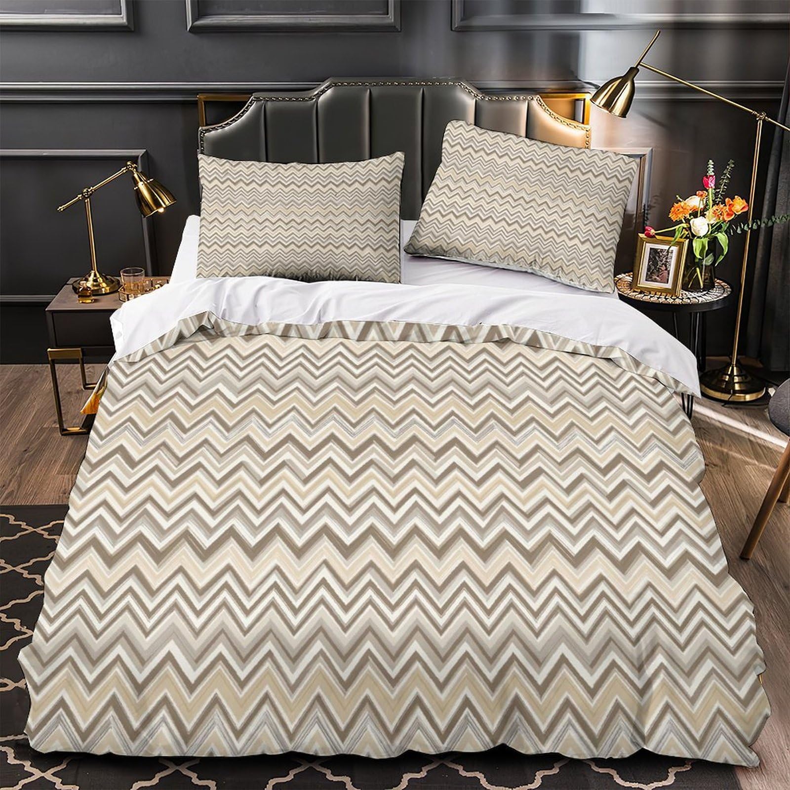 Housse de couette zigzag microfibre super douce respirante
