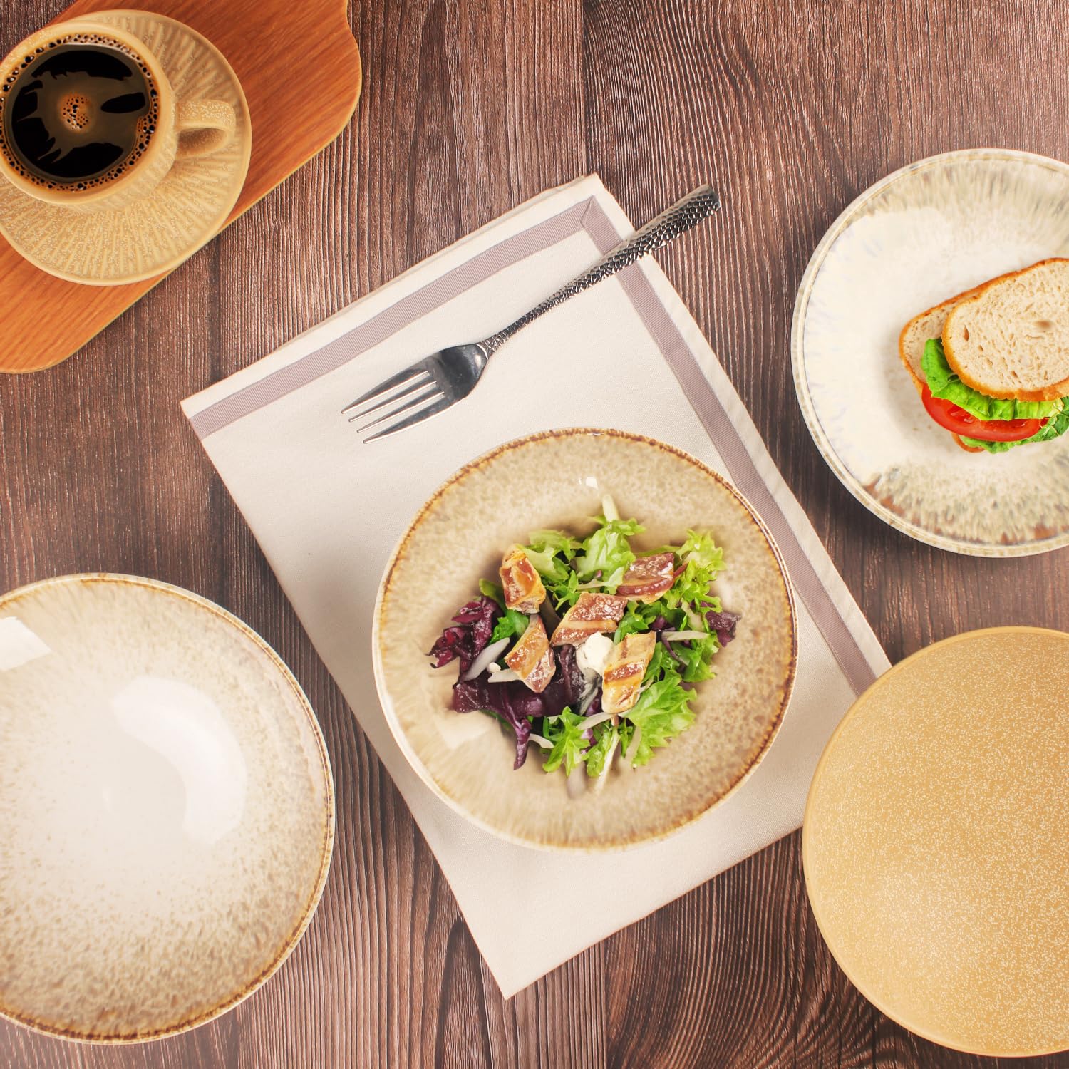 Lot de 4 bols à pâtes en céramique - Assiettes à salade et pâtes - Grands bols de service pour le divertissement, passent au micro-ondes et au lave-vaisselle, pour restaurants haut de