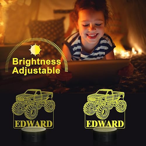Miniatura 3 de Luz Nocturna Personalizada de Camión Monstruo, Luces Nocturnas 3D para Niños, Camiones Monstruo para Niños, Iluminación de 16 Colores LED