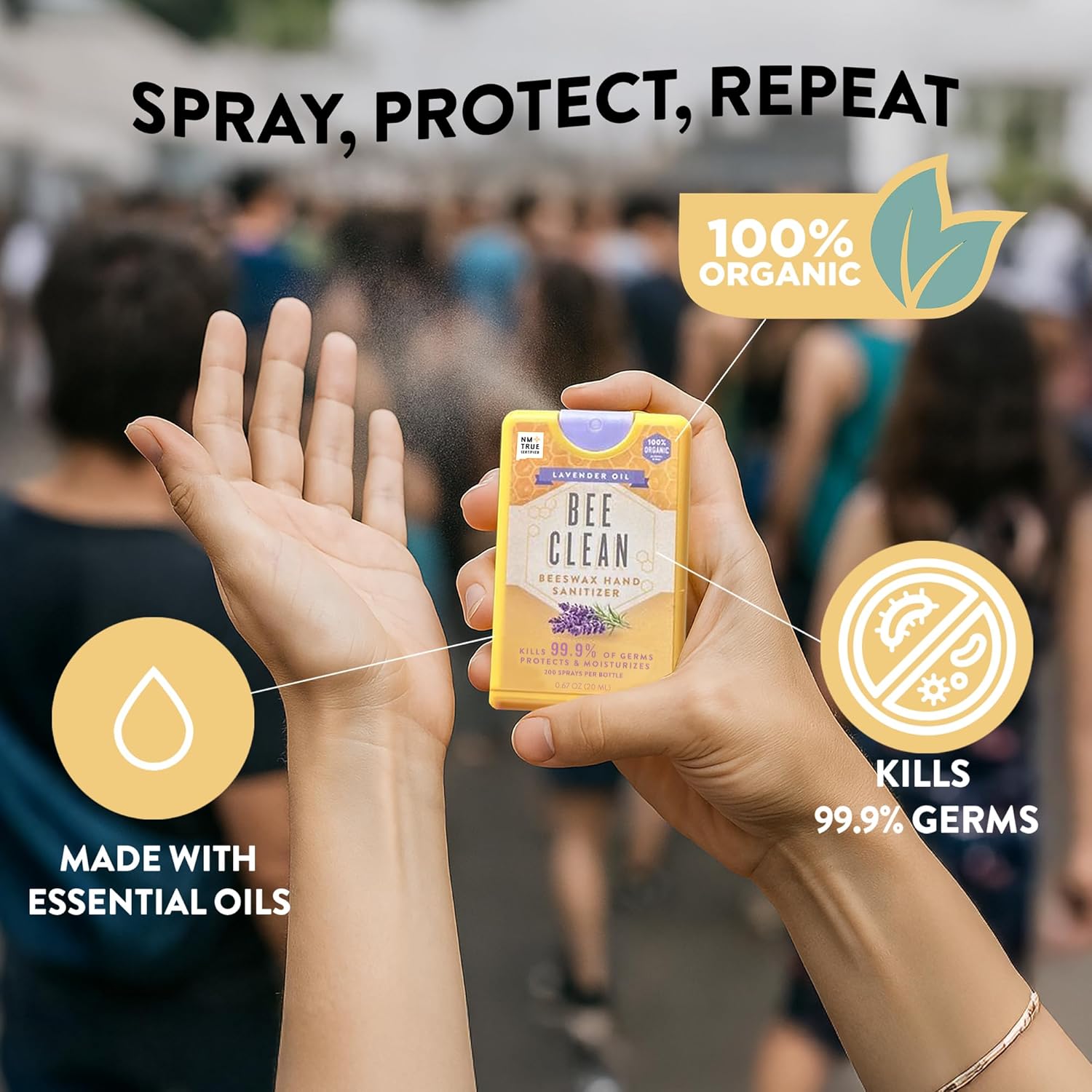 4-Pack Lavender Hand Sanitizer Spray - Travel Size Mist Spray with Organic Ethyl Alcohol, Beeswax - Moisturizing and Refreshing with Essential Oils, Non-Toxic, Made in the USA