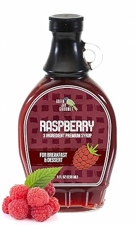 Green Jay Gourmet Raspberry Syrup - 3 Ingredient Premium Breakfast Syrup with Fresh Raspberries, Cane Sugar & Lemon Juice - All-Natural, Non-GMO Pancake Syrup, Waffle Syrup & Dessert Syrup - 8 Ounces