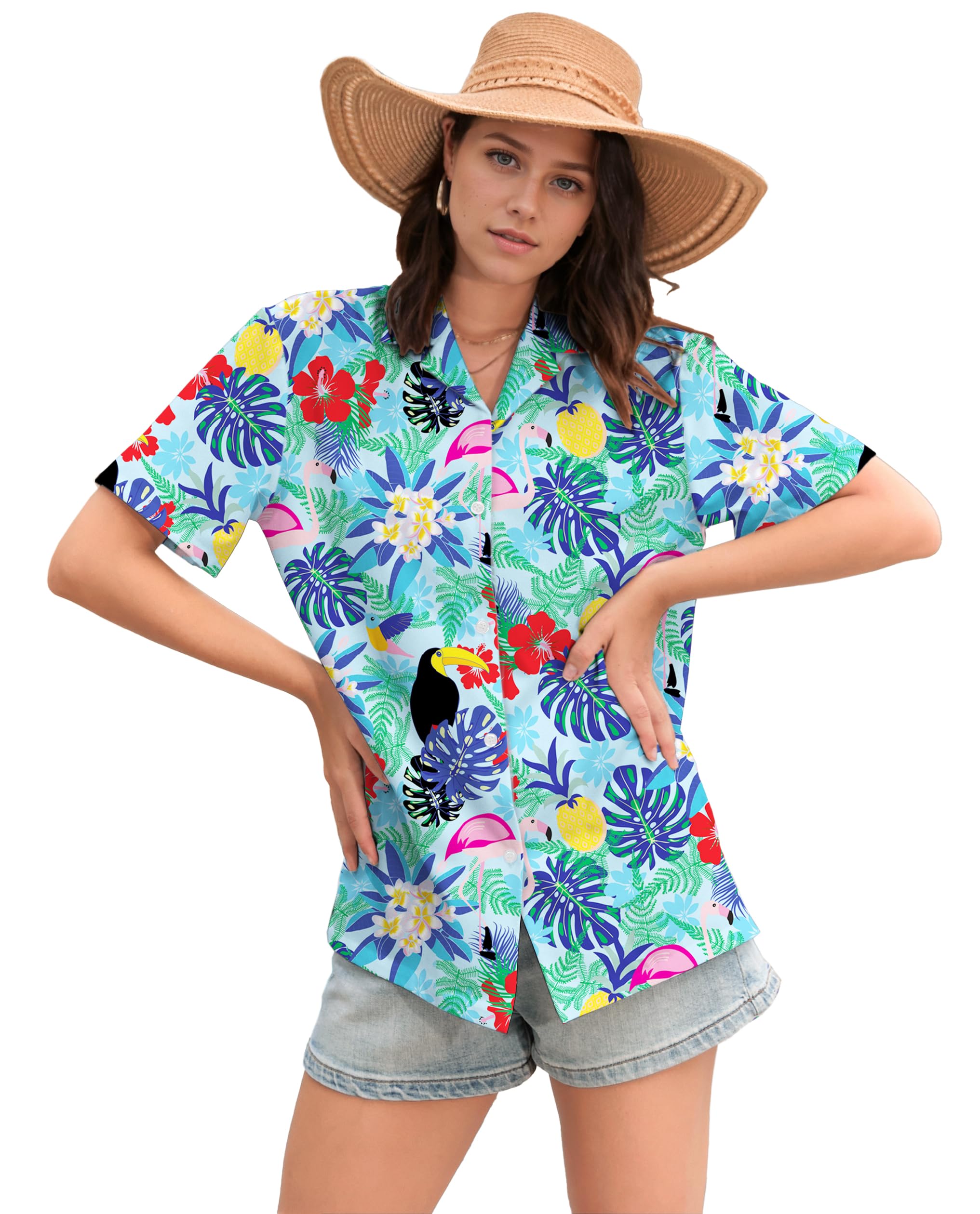 Cromoncent Mommy and Me Matching Hawaiian Outfits Girls &amp; Womens Hawaiian Shirts Tropical Button Down Shirts
